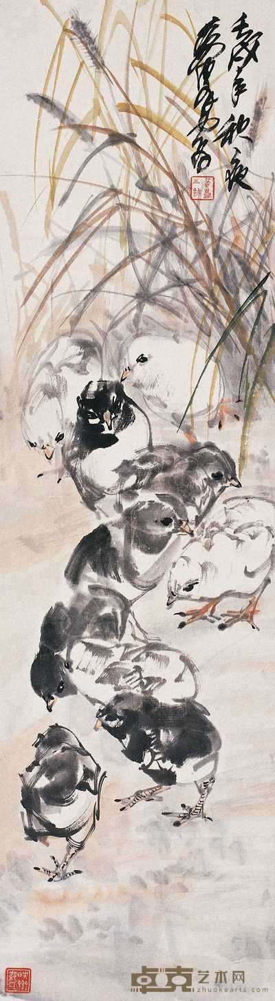 黄胄 1982年作 群稚 镜心 82×22.5cm